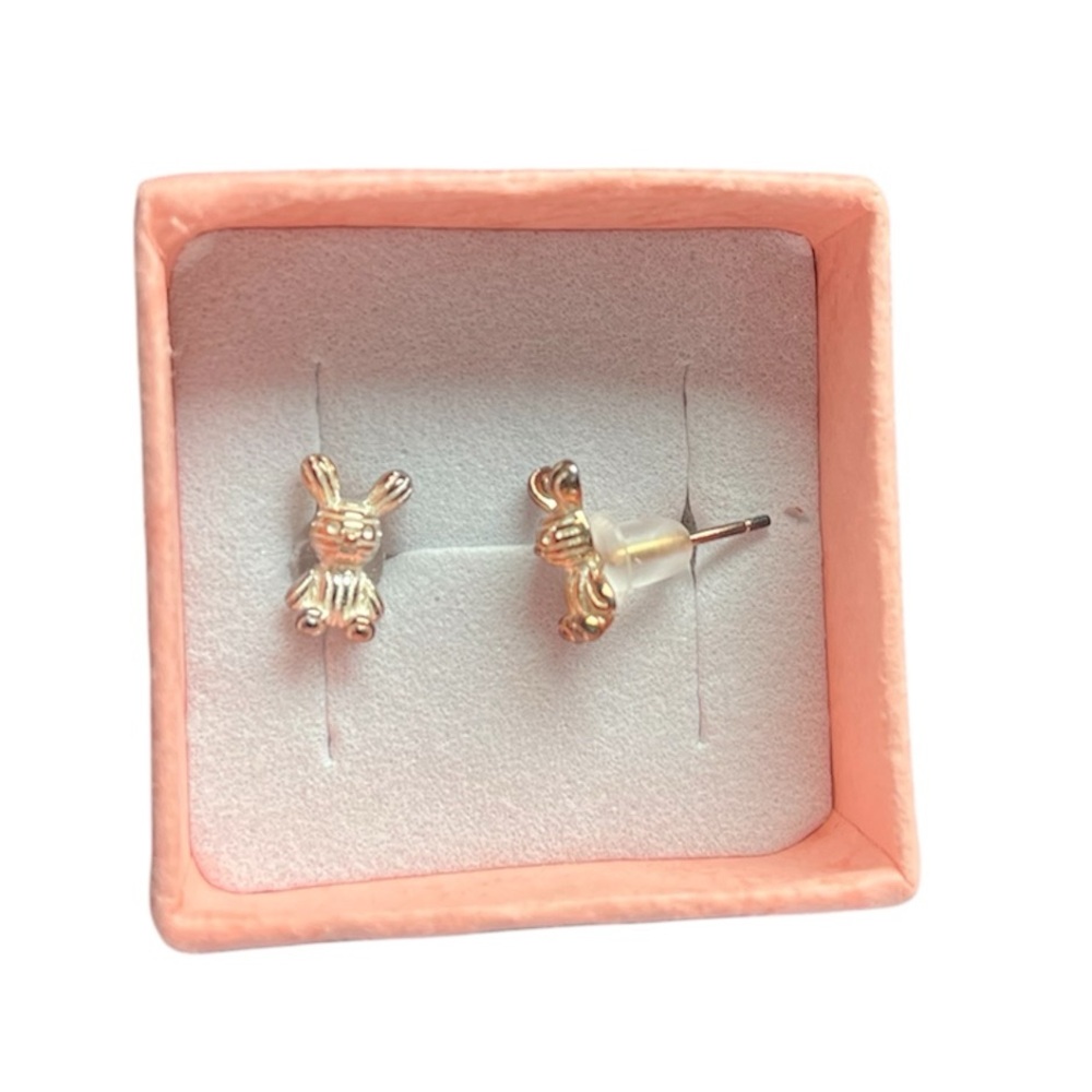Gold Bunny Rabbit Dainty Minimalist Stud Post Earrings - Picture 7 of 8